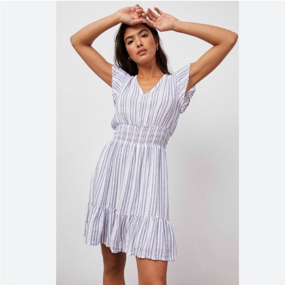Rails Tara Blue Catalina stripe ruffle mini dress - Picture 2 of 12